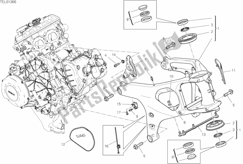 All parts for the Frame of the Ducati Superbike Panigale V4 Thailand 1100 2020